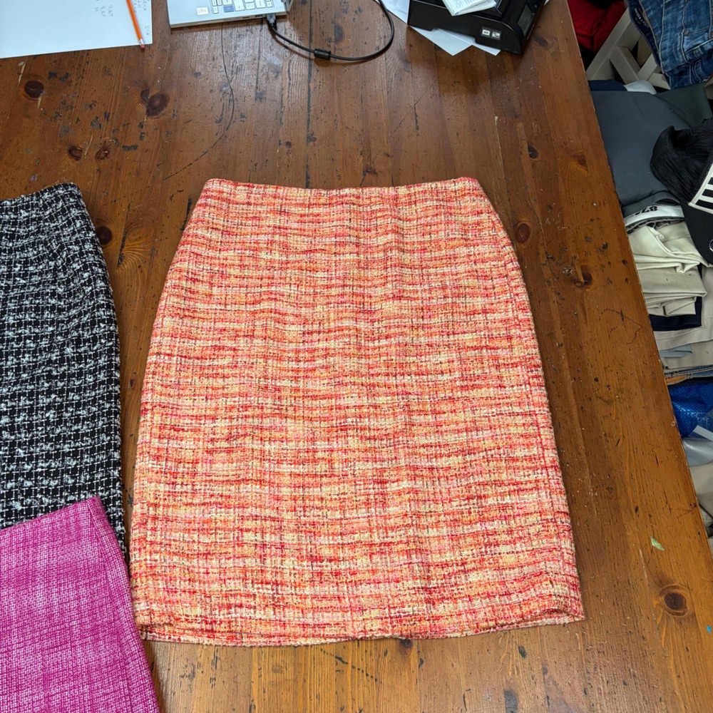 3 Talbots Tweed Pencil Skirt Lot Pink Orange Black White Womens 8 Preppy Work - Picture 4 of 9